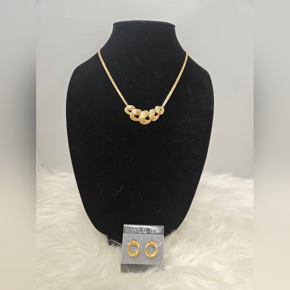 Avon Gold Necklace and Marquee Earring Set